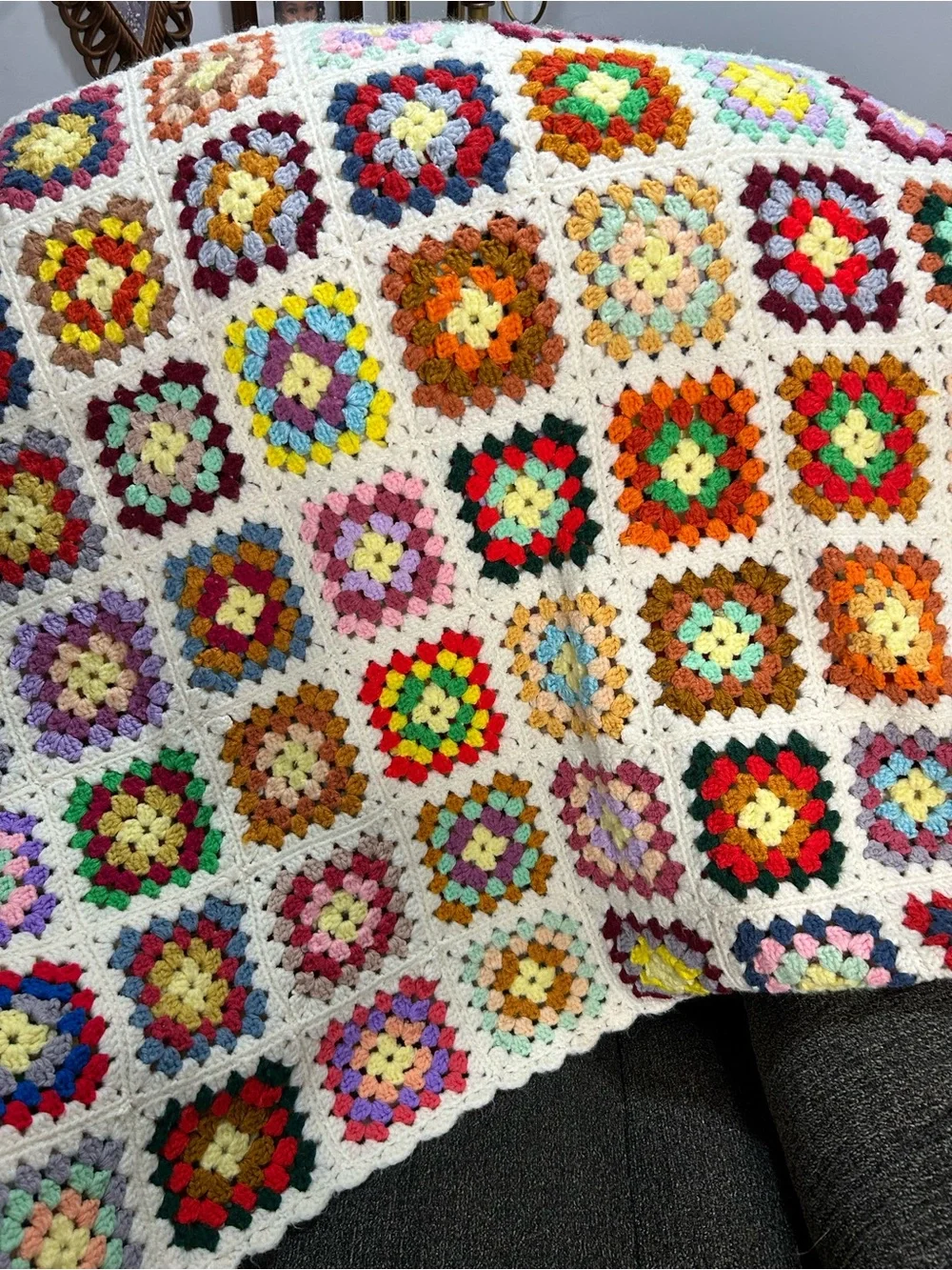 Handmade Granny Square Crochet Afghan Blanket Multicolor 73x59